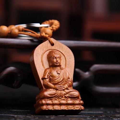 Móc Khóa Gỗ Thủ Công Khắc Hình Phật Thích Ca Bình An
