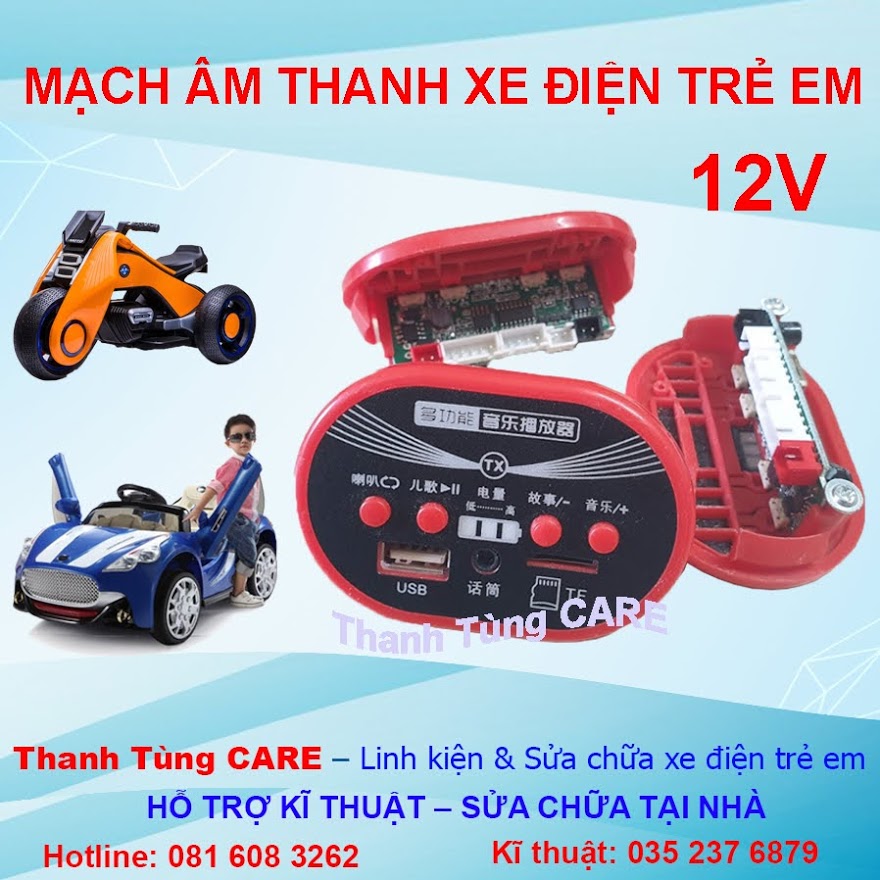 [Bo mạch] Bo mạch âm thanh cho ô tô, xe máy điện trẻ em 12V - mạch âm thanh, đèn còi 12v cho xe điện trẻ em tích hợp nhiều bài hát