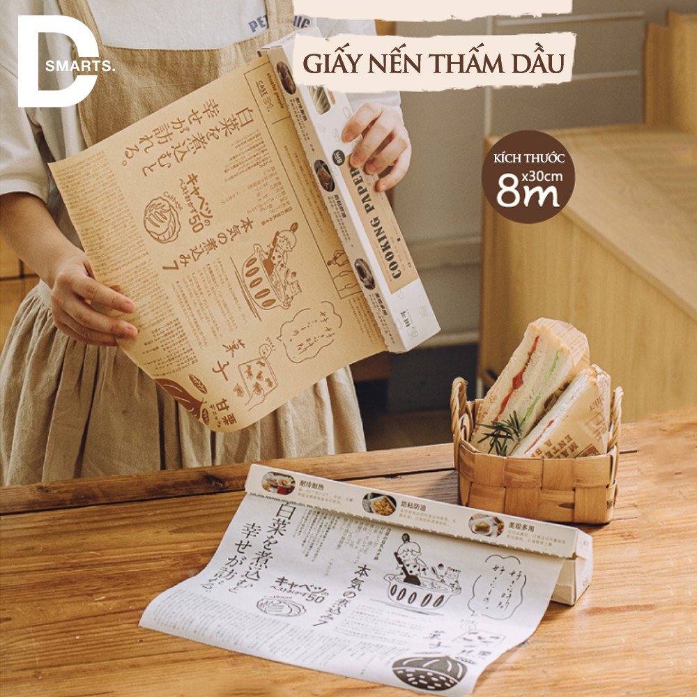 Giấy nến thấm dầu Nhật Bản an toàn vệ sinh | Cuộn 8M chống bám dính,thấm hút dầu mỡ cực tốt