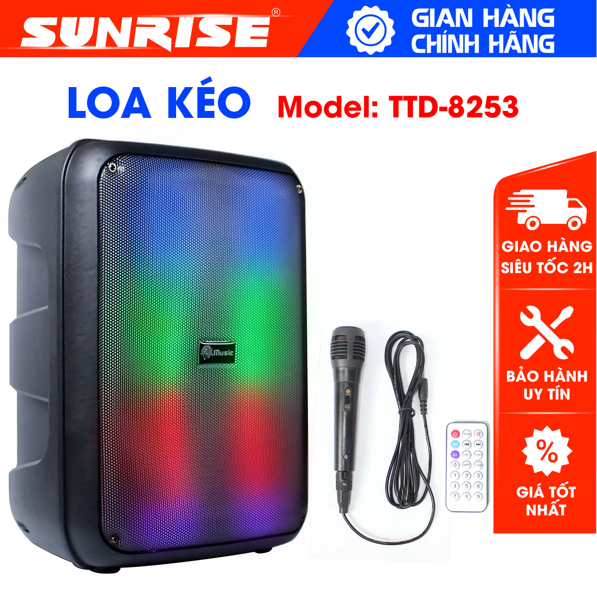 Loa karaoke blutooth music-8253 công suất lớn, loa kẹo kéo tặng kèm 01 mic hát rất nhẹ cho ra âm thanh trong trẻo