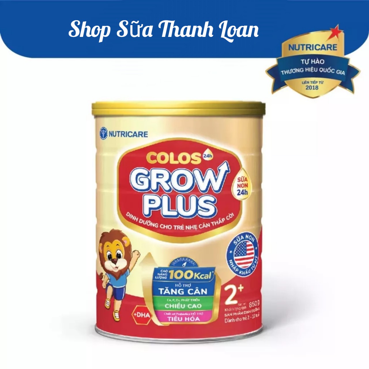 Combo 4 lon sữa bột nutricare colos 24h grow plus 2+ 850g .