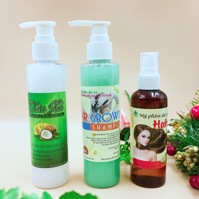 Bộ 3( tinh dầu bưởi+dầu gội bưởi+dầu xả bưởi) giảm rụng tóc, hói đầu,mọc tóc,phục hồi tóc yếu khô xơ