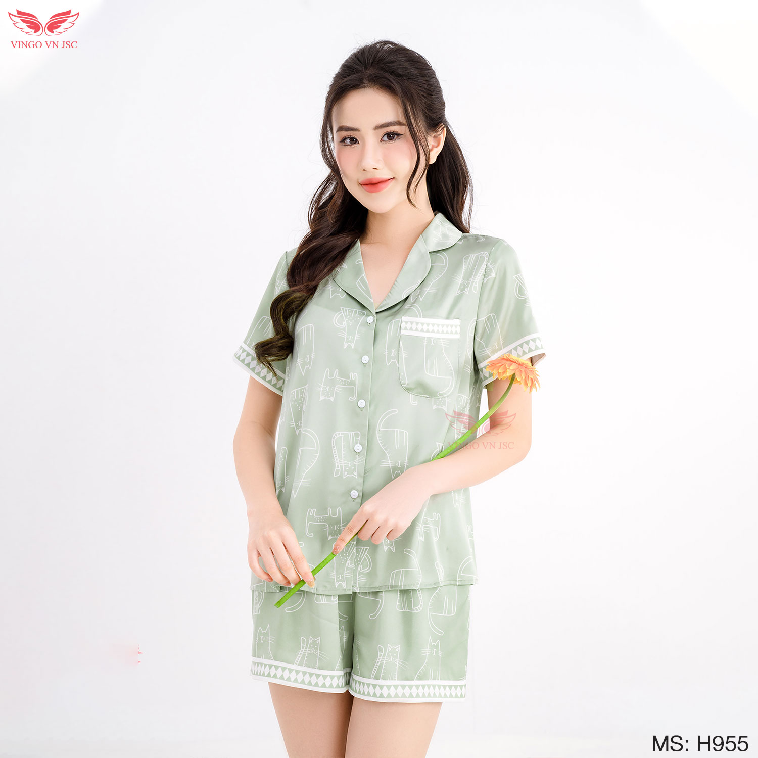Đồ bộ nữ pijama Vingo lụa Pháp tay ngắn quần đùi TCQC H955 H1006 VNGO