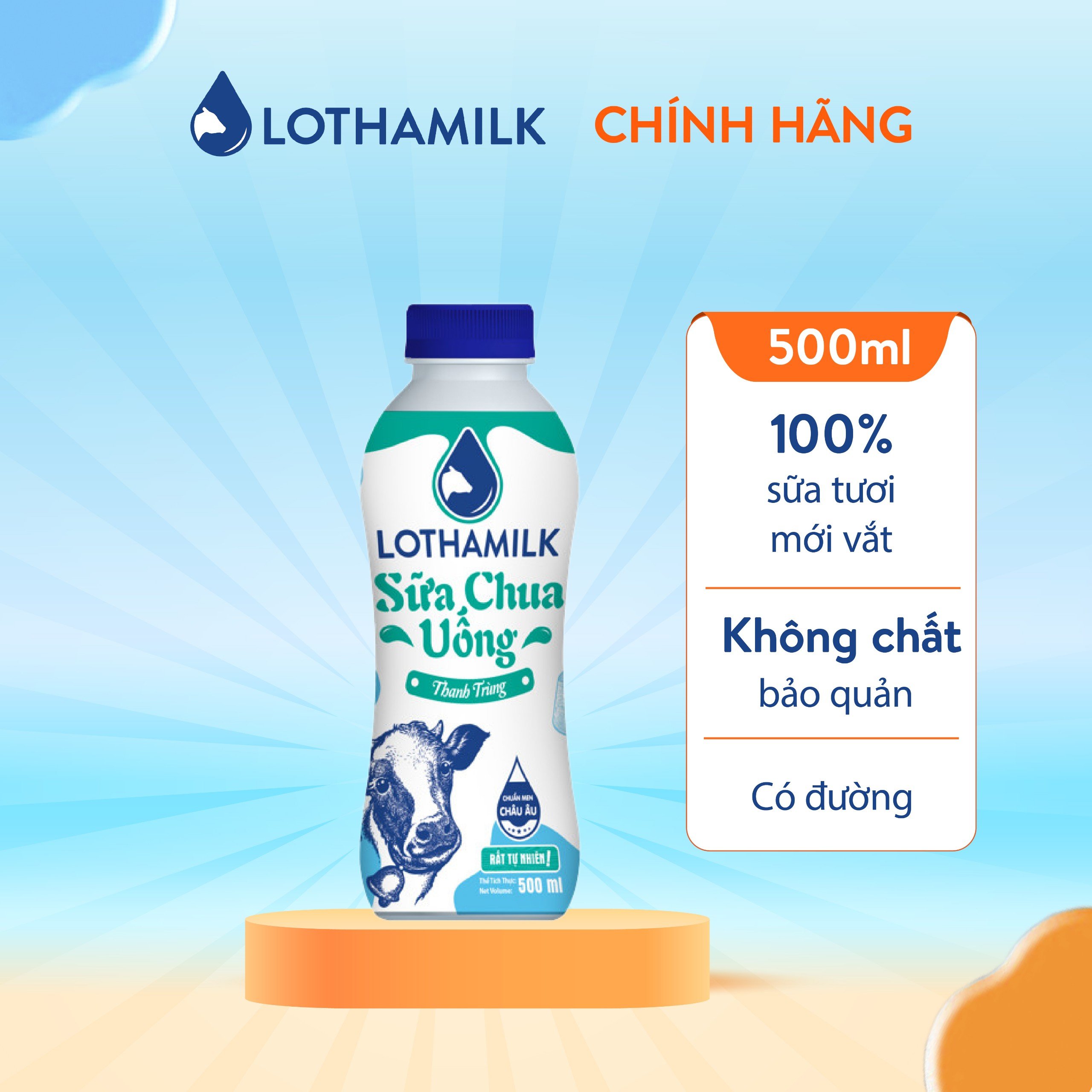 Sữa chua uống thanh trùng Lothamilk có đường chai 500ml