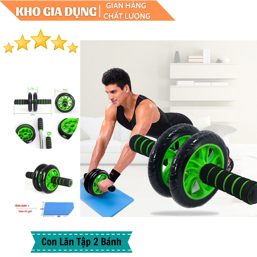 Con lăn tập bụng 2 bánh, Con lăn tập cơ bụng bánh xe AB New, Dụng cụ tập gym giúp cơ săn chắc ngay tại nhà chịu lực tốt - kèm thảm lót