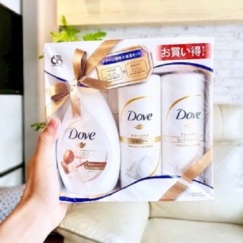 Set 3 gội xả tắm dove dưỡng ẩm và mềm mượt tóc nhật bản 400ml-360ml - akiko