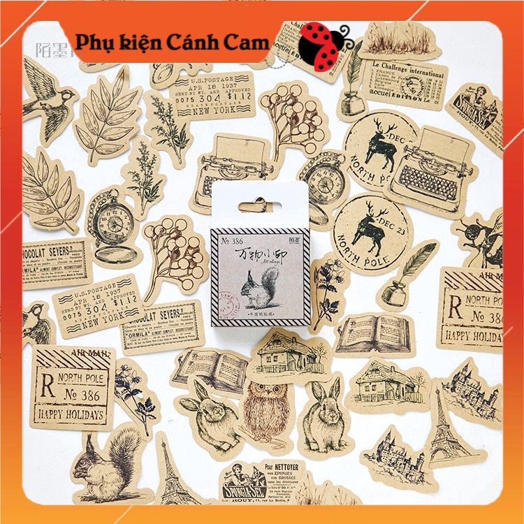 Sticker Hộp 45 Miếng Dán Dễ Thương Phong Cách Retro Vintage - Phụ kiện Cánh Cam