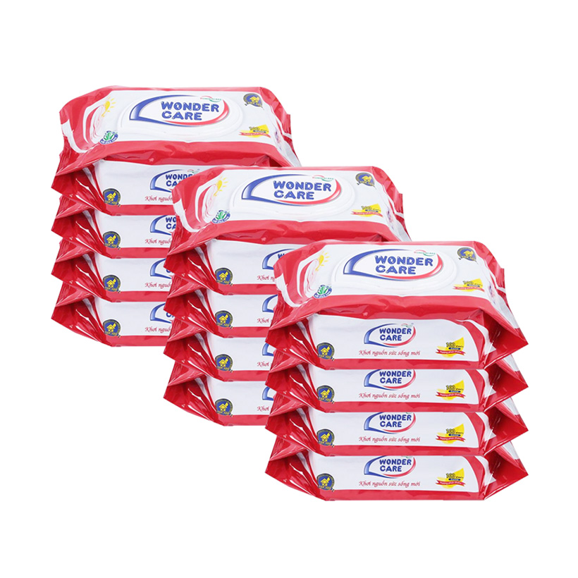 Combo 12 Gói Khăn ướt Wondercare 100 tờ - Hương phấn, tinh chất lô hội dưỡng da
