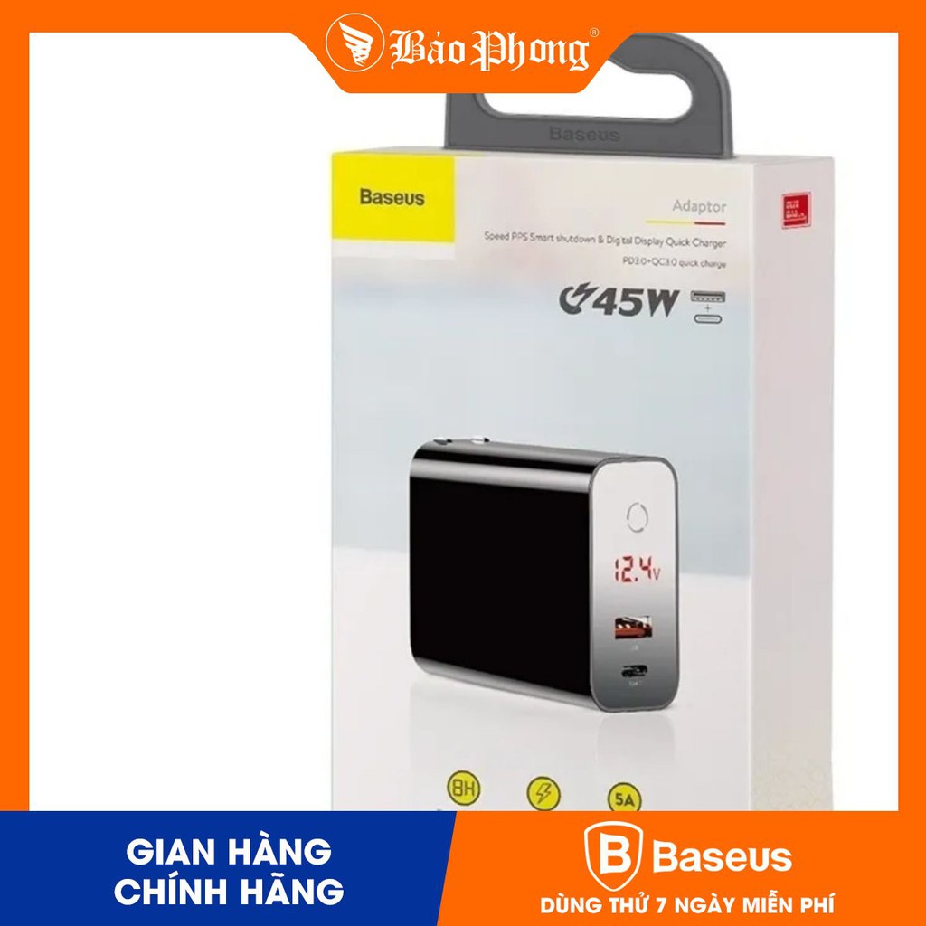 Sạc nhanh 2 cổng 45w BASEUS Speed PPS smart shutdown&Digital Display touch C+U CN CCFSCH907-01 / 02