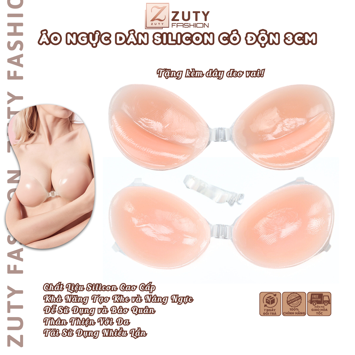 Áo ngực dán xin Silicon cao cấp, Miếng dán nâng ngực tạo khe ZUTY FASHION