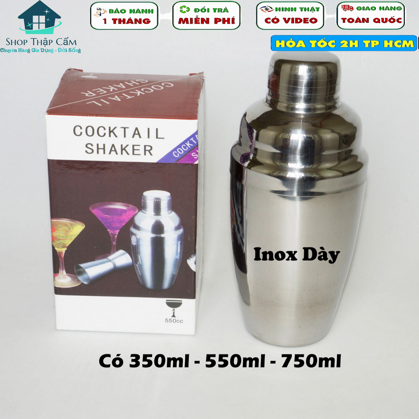 Bình shaker inox - bình lắc inox - pha chế cocktail trà sữa đủ các cỡ 350ml-550ml-750ml