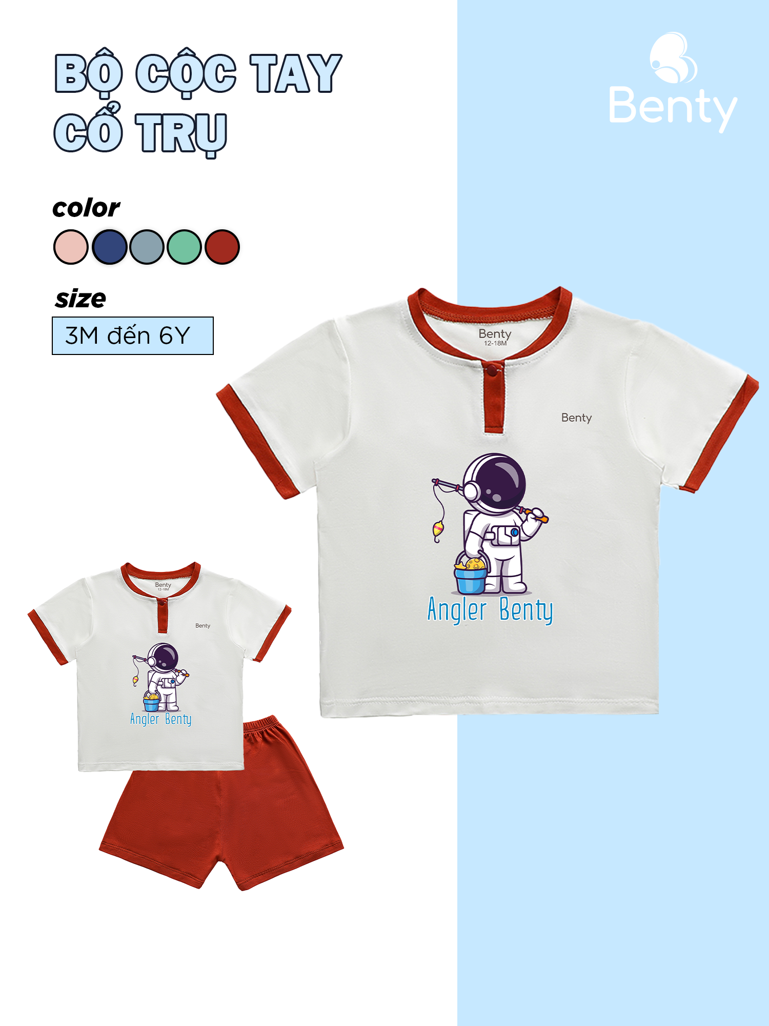  Bộ cộc tay cổ trụ in hình Angler BENTY BT096  đồ bộ trẻ em cao cấp thoáng khí  thấm hút mồ hôi 