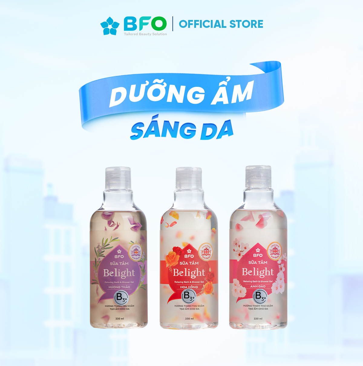 Sữa Tắm Cánh Hoa Công Nghệ Anh Quốc Belight Dưỡng Ẩm Sáng Da Tinh Dầu 330ml