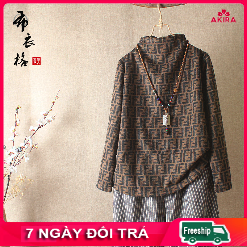 Áo khoác nữ mùa đông tuổi trung niên nữ cao cổ dài tay - Áo nỉ ấm mùa đông nữ u40 u50 u60 Akira Store