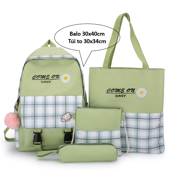 Balo học sinh nữ, ba lô đi học, cặp sách đi học nữ combo 4 sản phẩm CLBDBag vải chống thấm style Hàn Quốc siêu đẹp