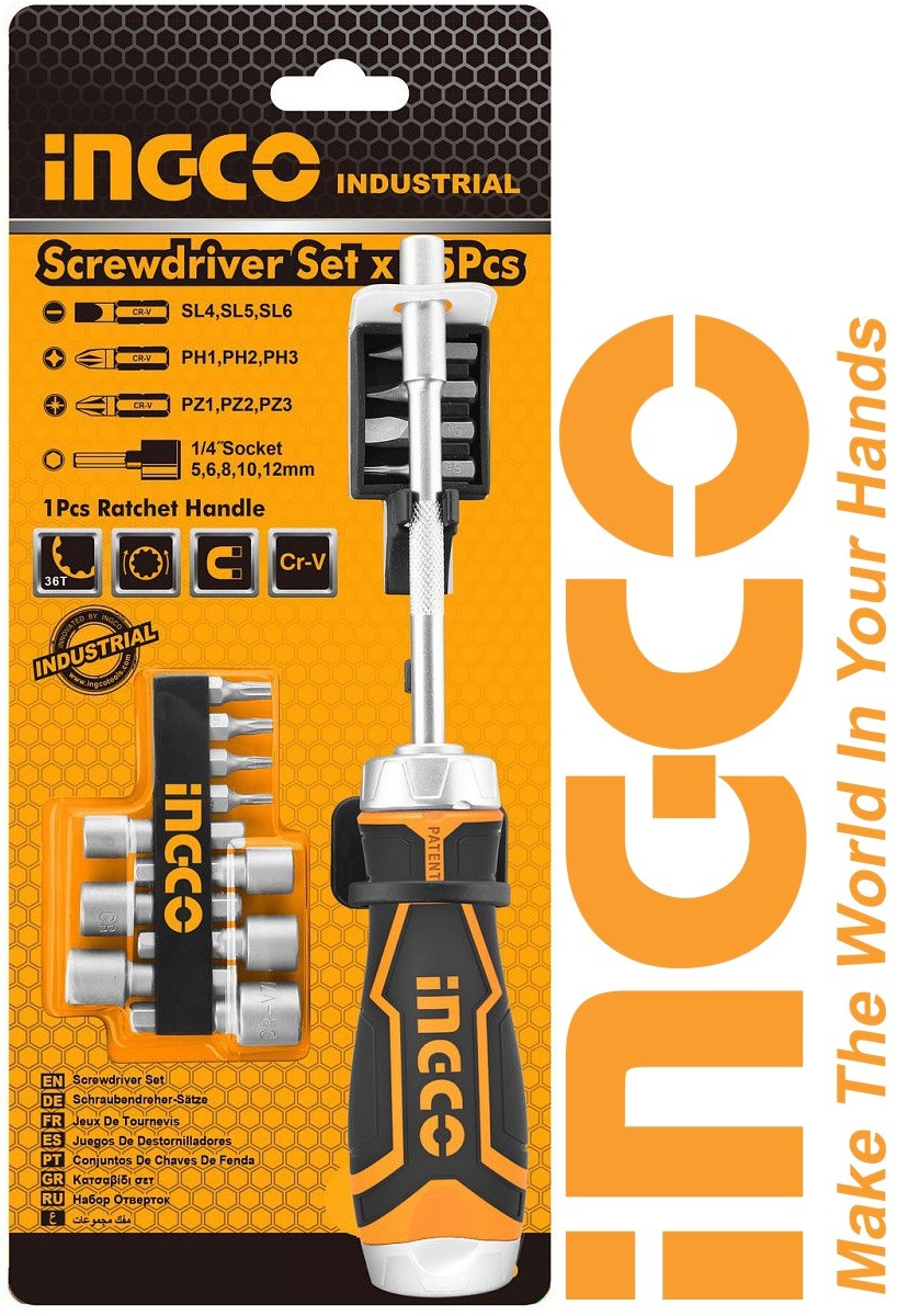Bộ 15 công cụ tuốc nơ vít đa năng screwdriver set x15pcs ingco akisd1508