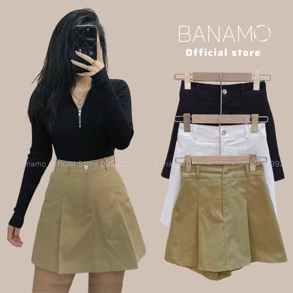 Quần đùi giả váy nữ chất kaki cạp cao lưng thun siêu đẹp thời trang Banamo fashion quần giả váy 699