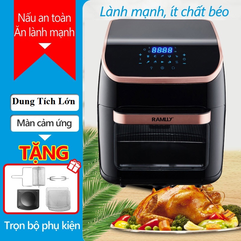 (Bảo hành 12 tháng)Nồi chiên không dầu Ramlly dung tích lớn siêu to, Nồi chiên không dầu cảm ứng đa năng, Tặng kèm lồng nướng, vỉ chiên cao cấp Nồi quay, chiên cao cấp