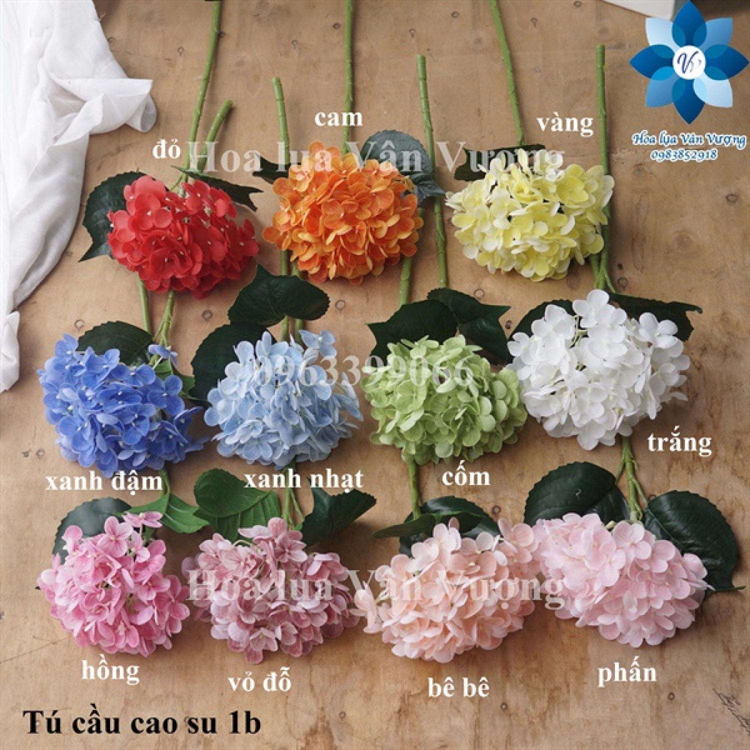 Hoa giả 🌺 hoa cẩm tú cầu cao su cành dài 46cm