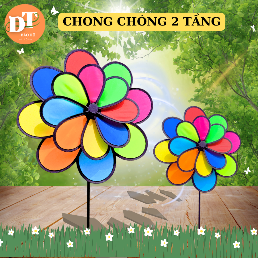 Hỏa Tốc Chong Chóng Vải 7 Màu Cầu Vồng 2 Tầng 8 Cánh Đường Kính 30 50 Cm Giúp Trang Trí Xe Trà Sữa Cà Phê