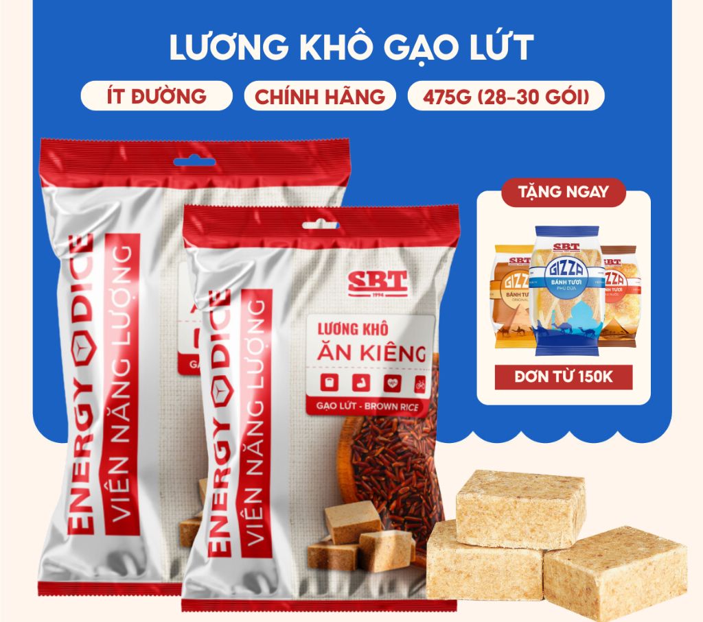 Lương Khô Ăn Kiêng Gạo Lứt Loại 475g Eat Clean Ít Calo Giảm Đường Ít Ngọt - Lương Khô Chính Hãng SBT