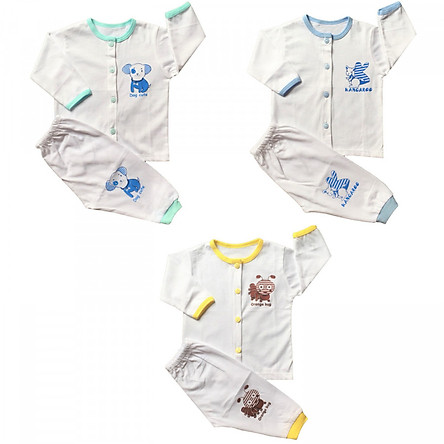 [HCM]Bộ Quần Áo Sơ Sinh Cotton Tay Dài Trắng Viền Màu Thái Hà Thịnh Cho Bé 0-9kg