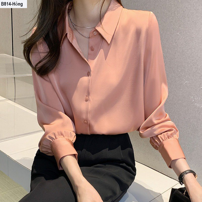 B814- áo sm lụa satin tay dài