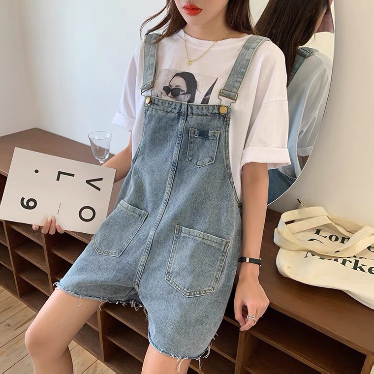 [HCM]Yếm nữ quần jean ngắn màu xanh túi hộp ống rộng cao cấp 2021 MURAD FASHION yn003