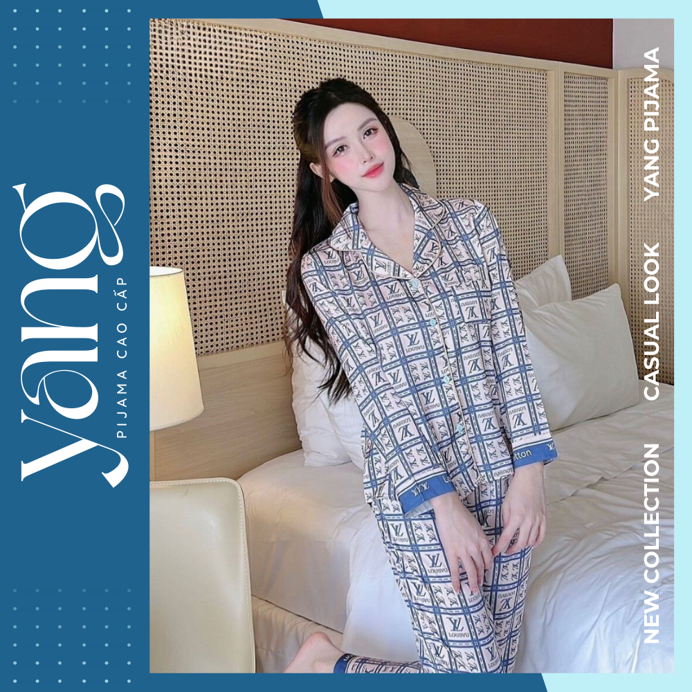 Bộ mặc nhà lụa Sam Luxury Homewear cao cấp TDLV, họa tiết sang chảnh, chất lụa luxury mềm mịn thoáng mát - Yang Pijama Đồ bộ lụa nữ cao cấp