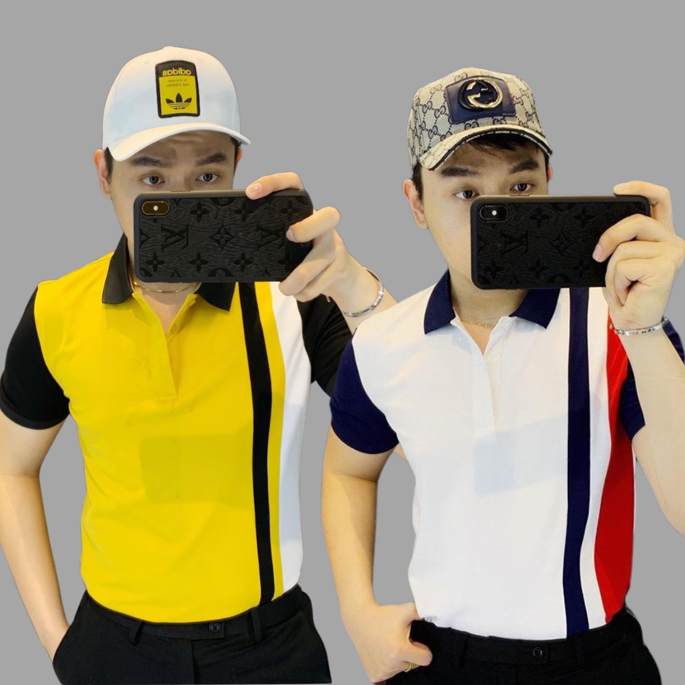 Áo thun nam cổ trụ phối màu viền sọc thời trang siêu hot