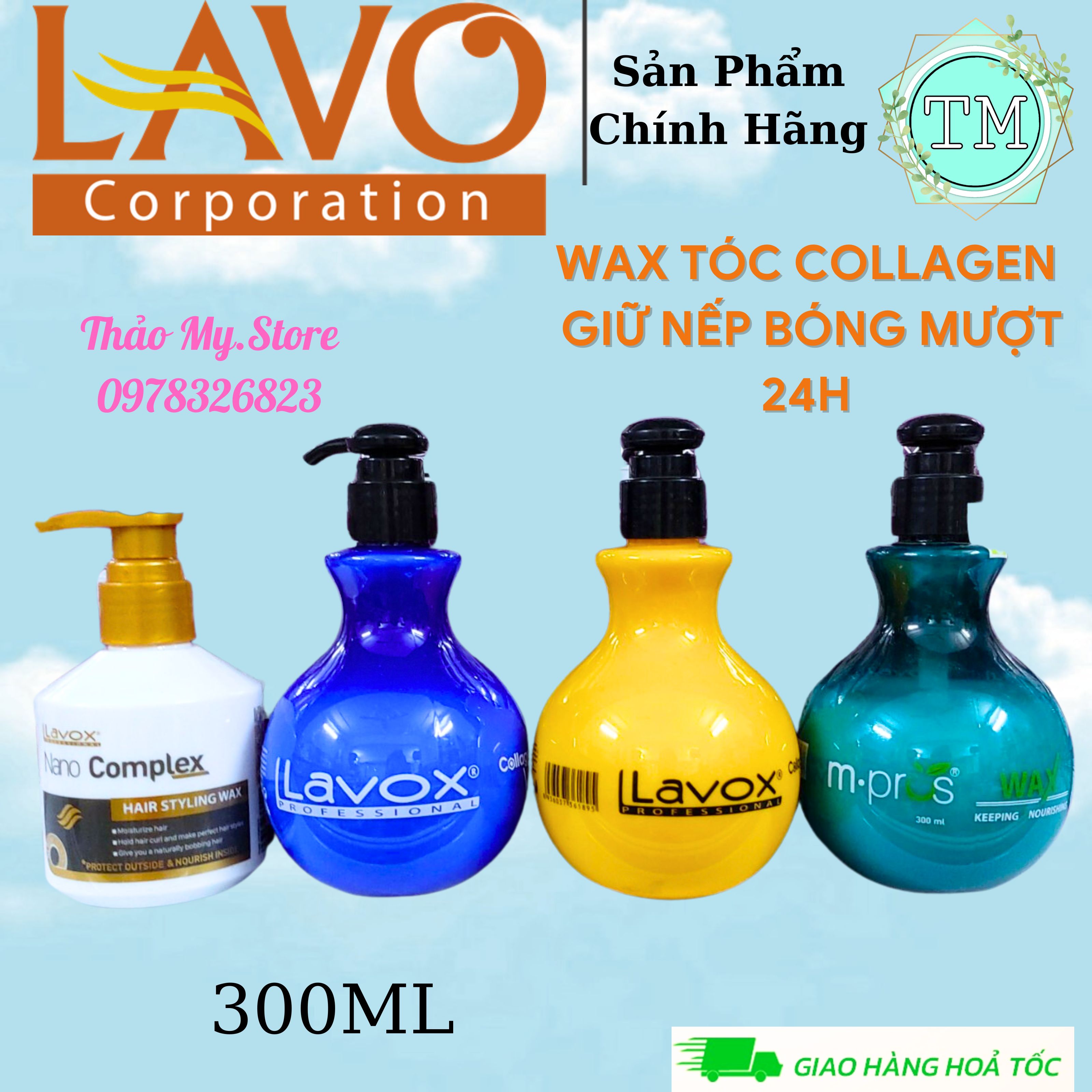 Wax tóc lavox collagen nam nữ giữ nếp tóc tạo kiểu xoăn bồng bềnh 300ml