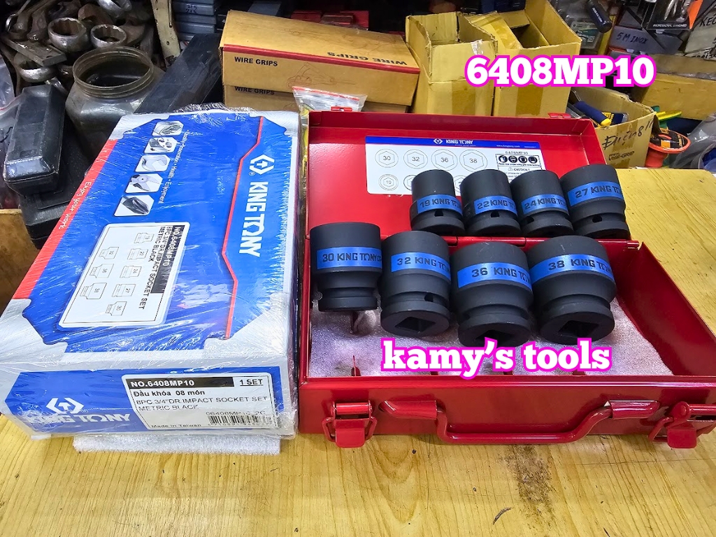 Bộ tuýp 3/4 inch 8 chi tiết đen ngắn kingtony 19-38mm model 6408mp10