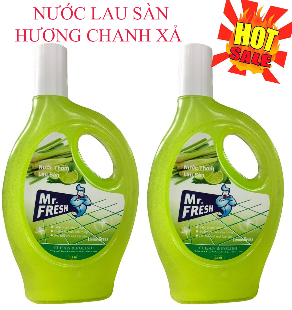 [HCM]Bộ 2 Chai Nước lau sàn Hương thơm Chanh sả Mr.Fresh 1.1L - Đuổi ruồi muỗi côn trùng MSS102