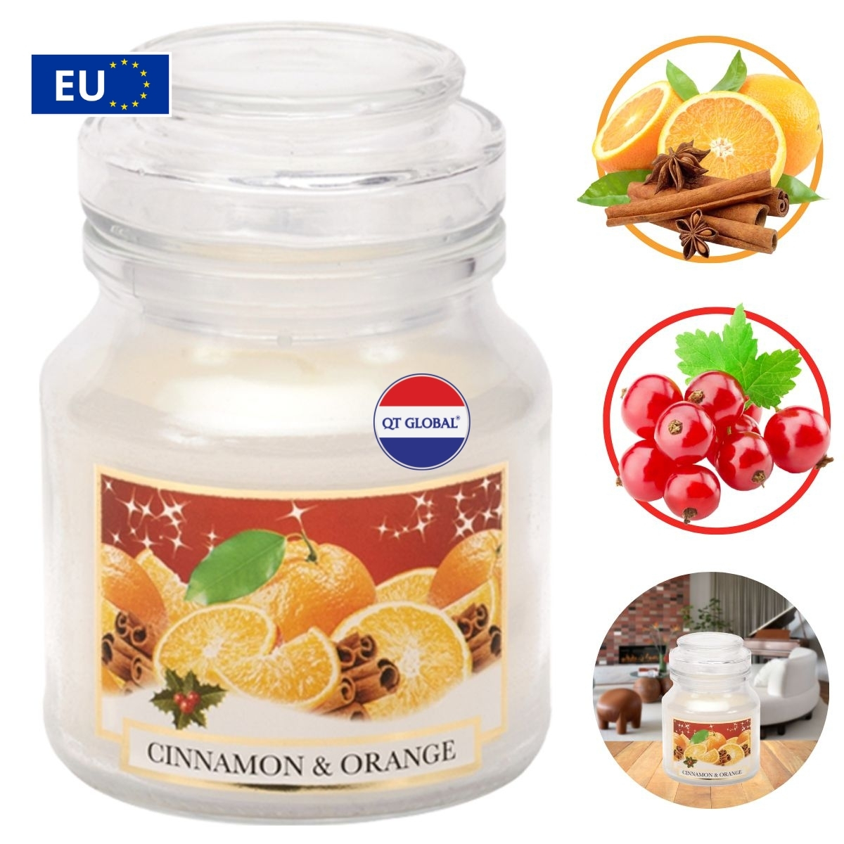 Hũ nến thơm Bartek Candles 130g Christmas Spices - cam, táo, quế, thơm phòng, hỗ trợ khử mùi (giao mẫu ngẫu nhiên)