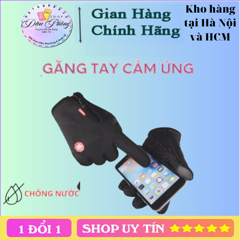 Găng Tay Cảm Ứng Chống Nước Chống Gió Giữ Ấm Ôm Sát Tay Dùng Được Điện Thoại Đi Xe Máy Mùa Đông Màu Đen Size M - L - XL