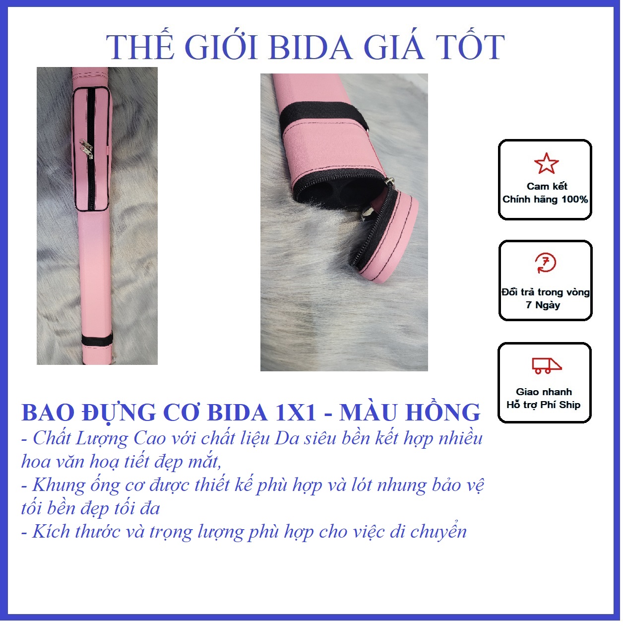 Bao cơ bida | màu hồng | đựng 1 cán 1 ngọn