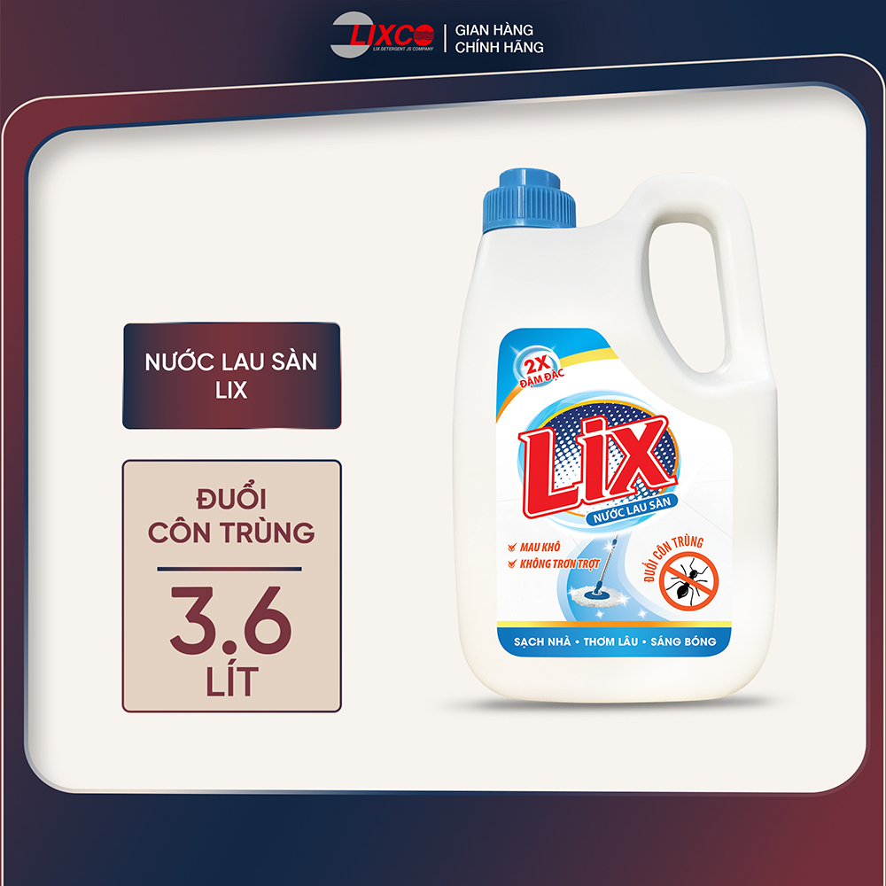 Nước lau sàn Lix đuổi côn trùng loại chai 3.6L LD360, nước lau sàn sạch nhà thơm lâu sáng bóng an toàn ngát hương thơm - Lixco Việt Nam