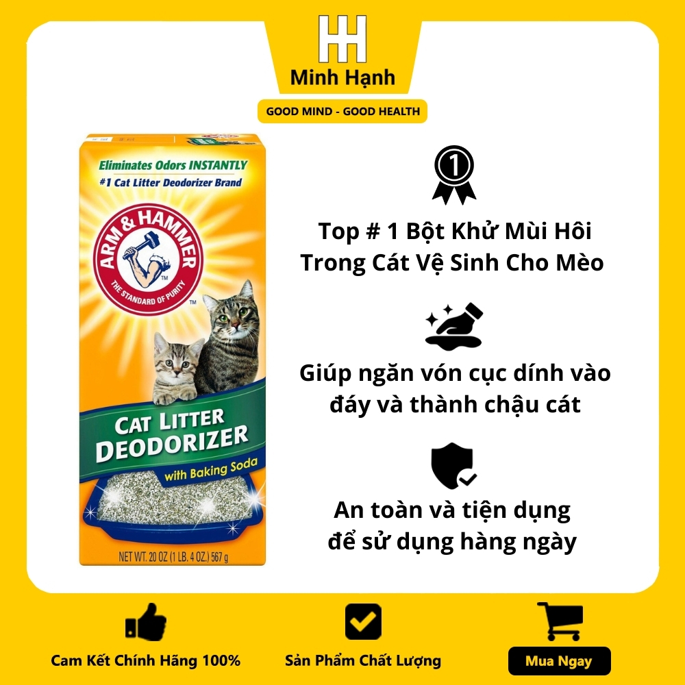 Bột Baking Soda Khử Mùi Hôi Trong Mọi Loại Cát Vệ Sinh Mèo Chính Hãng Nhập Khẩu Từ Mỹ Arm & Hammer Cat Litter Deodorizer (Hộp 567 gram), Trộn Trực Tiếp Vào Cát, An Toàn, Dễ Sử Dụng, Thơm Và Mèo Bạn Rất Thích