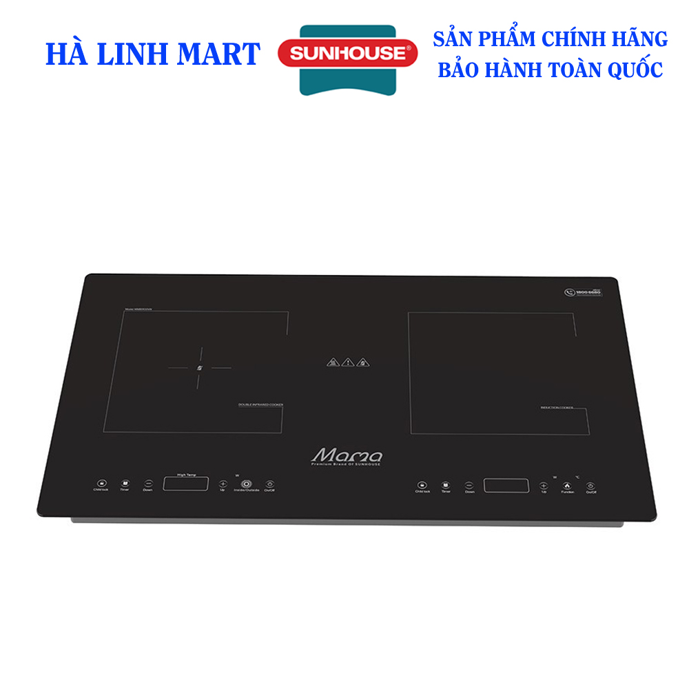 [Trả góp 0%]Bếp đôi điện từ hồng ngoại Sunhouse MMB9100VN, Bếp đôi Sunhouse 1 từ 1 hồng ngoại, Thiết kế sang trọng, mặt kính siêu bền, Bảng điều khiển cảm ứng hiện đại, sản xuất tại Việt Nam, bảo hành 36 tháng tại nhà