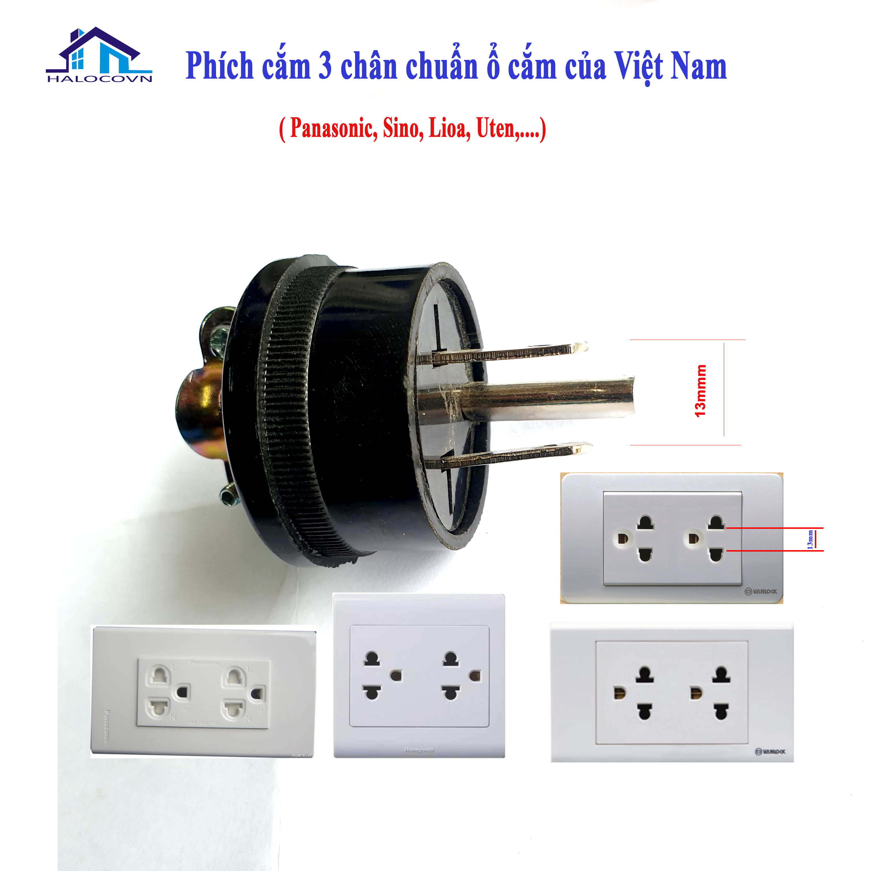 Phích cắm điện 3 chân chuẩn ổ cắm Việt Nam