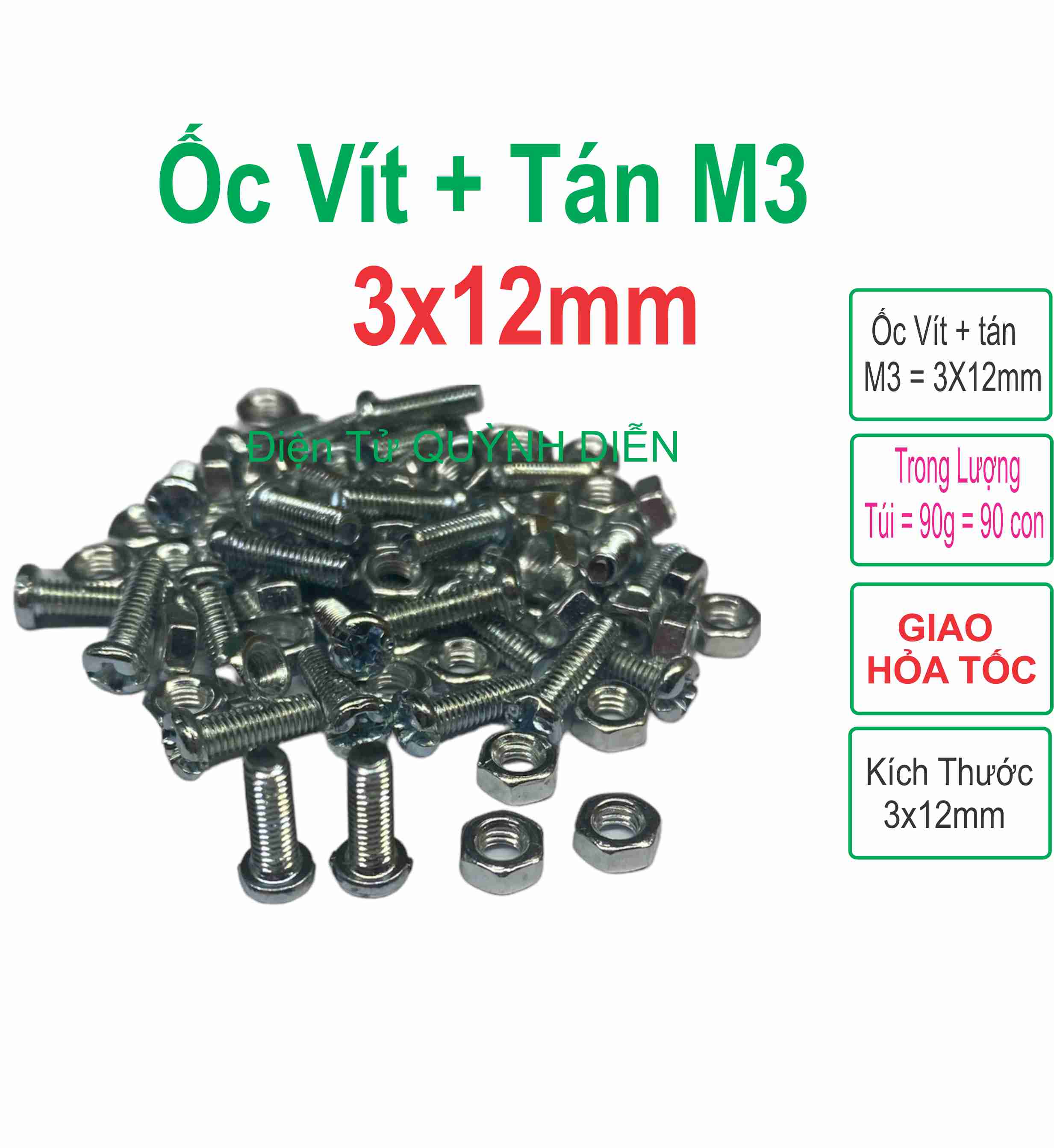 Ốc vít tán m3 3ly dài 1.2cm