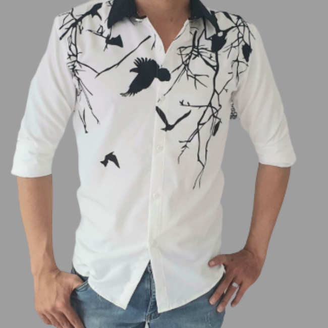 [HCM][Có video quay thật] Áo sơ nam in  PHƯỢNG HOÀNG phong cách tay dàivải lụa mềm mịn