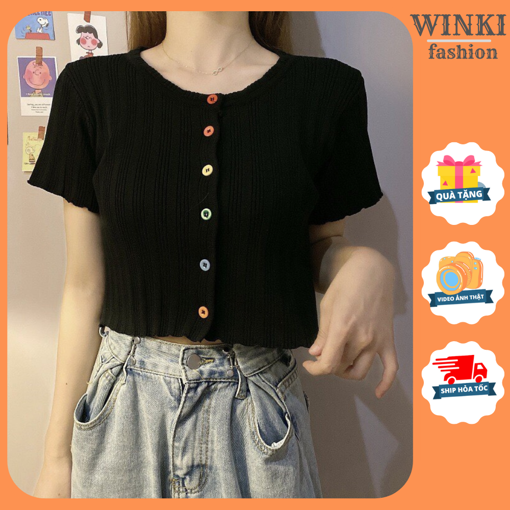 Áo Croptop Nữ Ulzzang trơn body, Croptop cuốn biên đính cúc màu