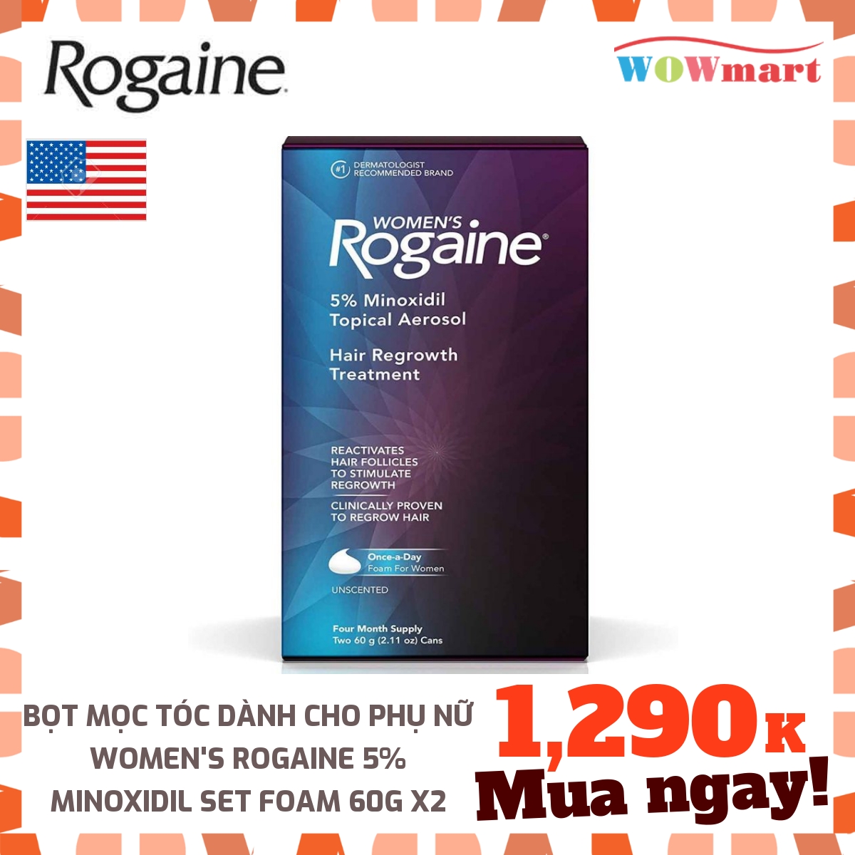 Bọt mọc tóc dành cho phụ nữ Women's Rogaine 5% Minoxidil Foam Hộp 2 chai - MỸ