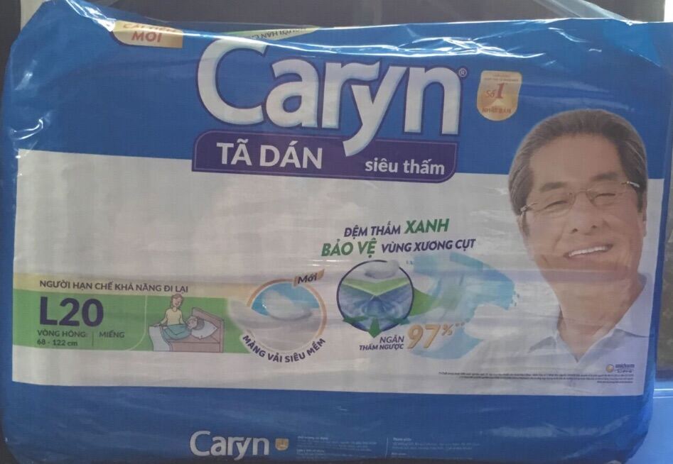 Tã dán Caryn L20 Siêu thấm Đệm thấm xanh bảo vệ vùng xương cụt - Date luôn mới