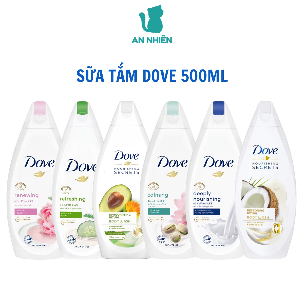Sữa tắm Dove 500ml, sữa tắm dưỡng ẩm, dưỡng da, làm sạch cơ thể - Hàng nhập khẩu