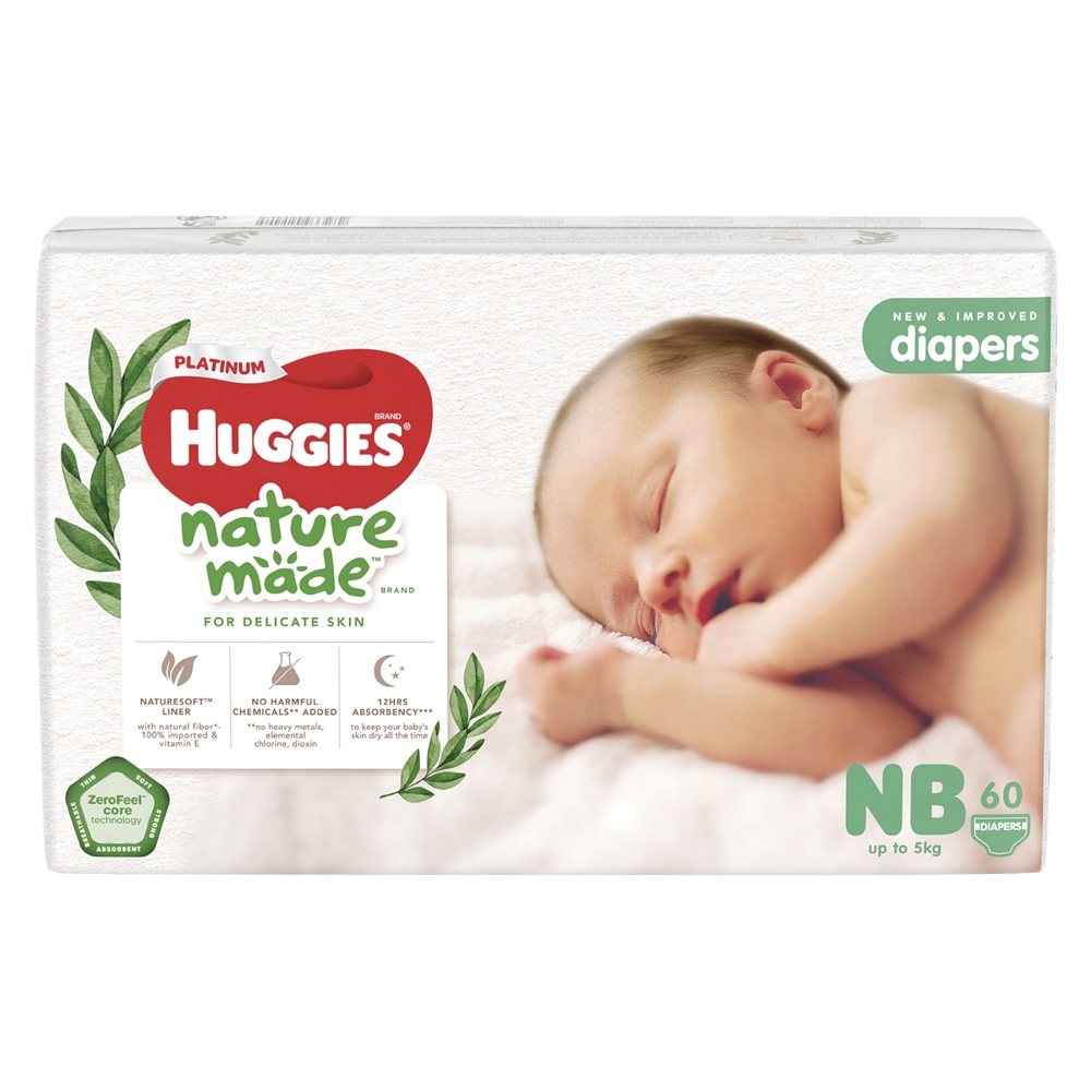Bỉm tã dán Huggies Platinum Nature Made size Newborn 60 miếng dưới 5kg