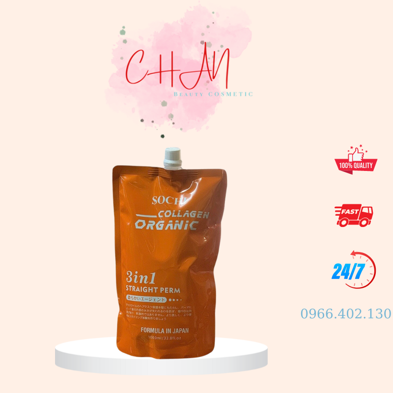 Kem duỗi ép 3 in 1 straight perm sochi collagen organic nhật bản 1000ml không cần dập định hình lần 2 _ camy shop68