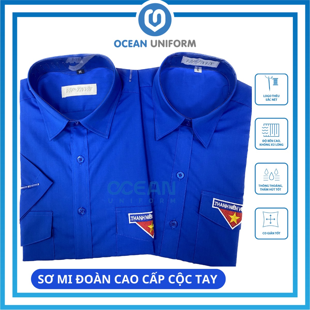 Áo sơ mi đoàn cao cấp cộc tay nam nữ - vải pangzim hàn quốc ,logo thêu