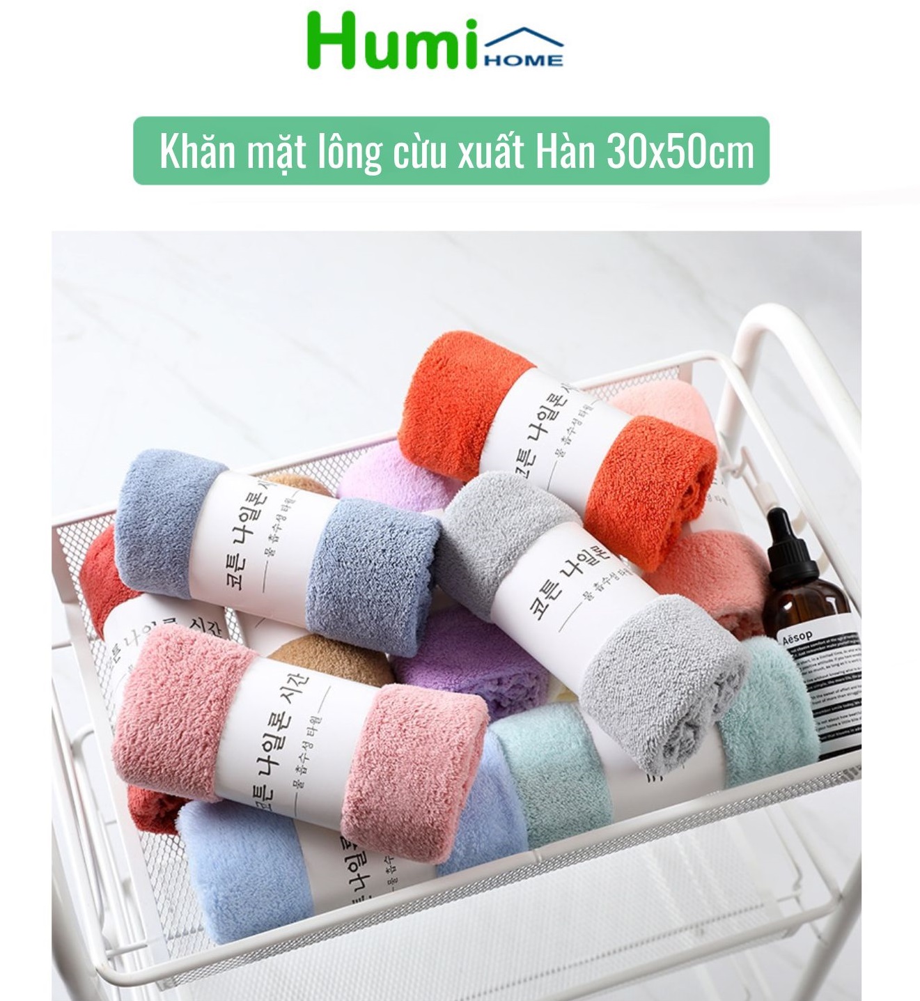 Khăn mặt lông cừu xuất hàn siêu mềm mại siêu thấm hút kích thước 50x30cm